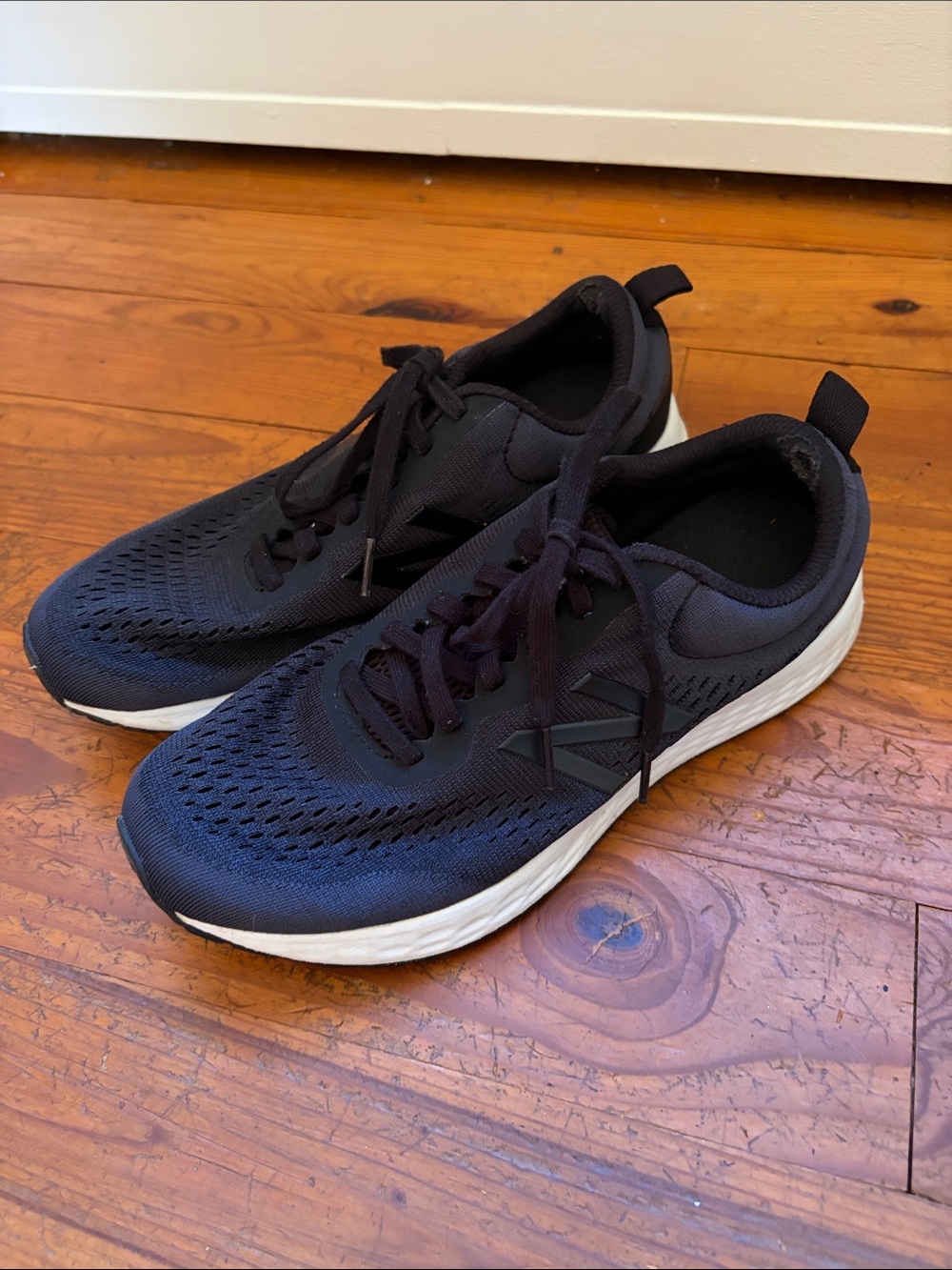 New Balance Women's Black Knit Sneakers with White Sole
